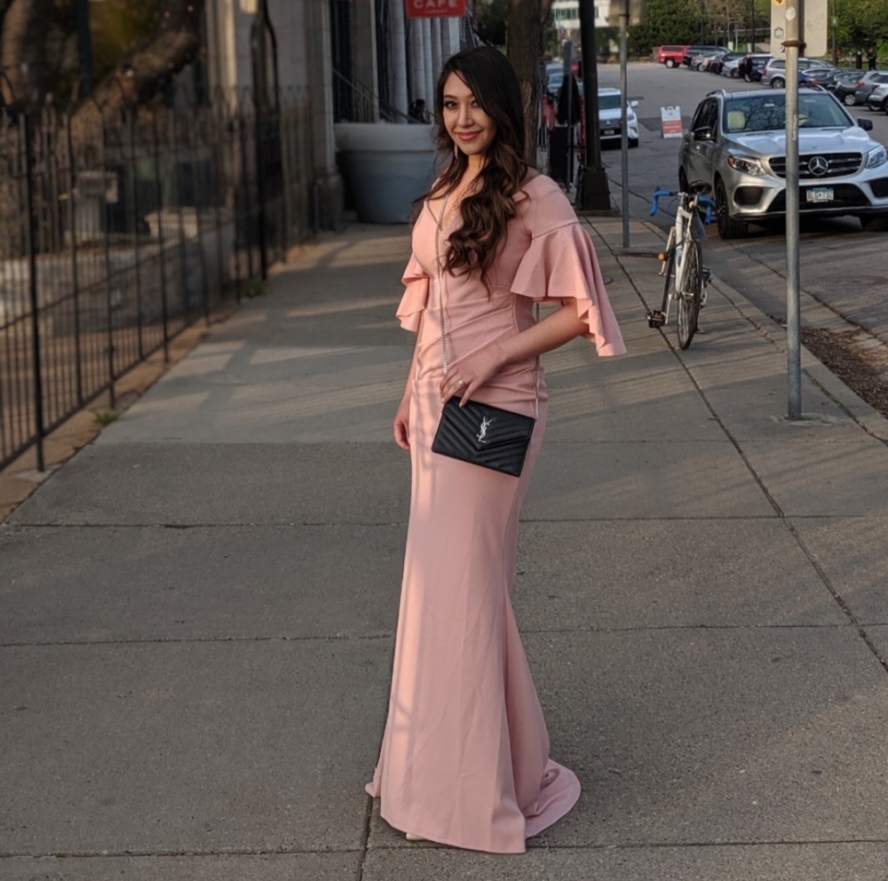 City Goddess mermaid maxi dress with flutter sleeves